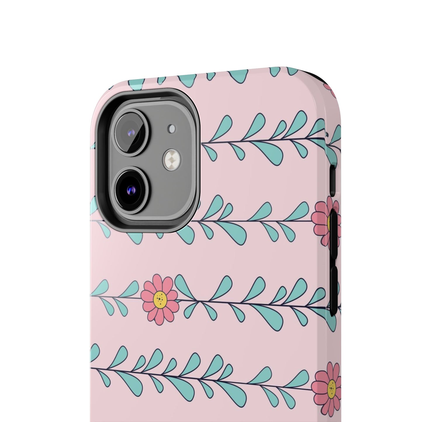 Seamless pattern pink flowers leaves Tough Phone Cases