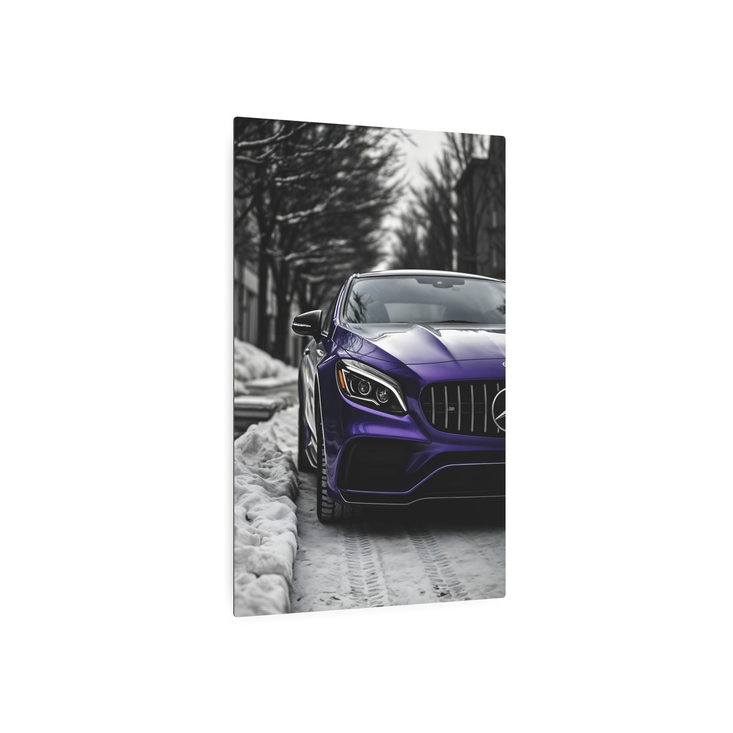 Luxury in Motion: Purple Mercedes-Benz Metal Sign Artwork