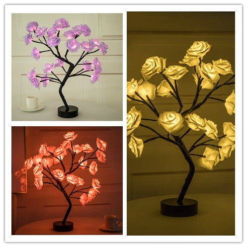 Rose Flower Lamp USB Battery Operated LED Table Lamp Bonsai Tree Night Lights Garland Bedroom Decoration Lights Home Decor Set2