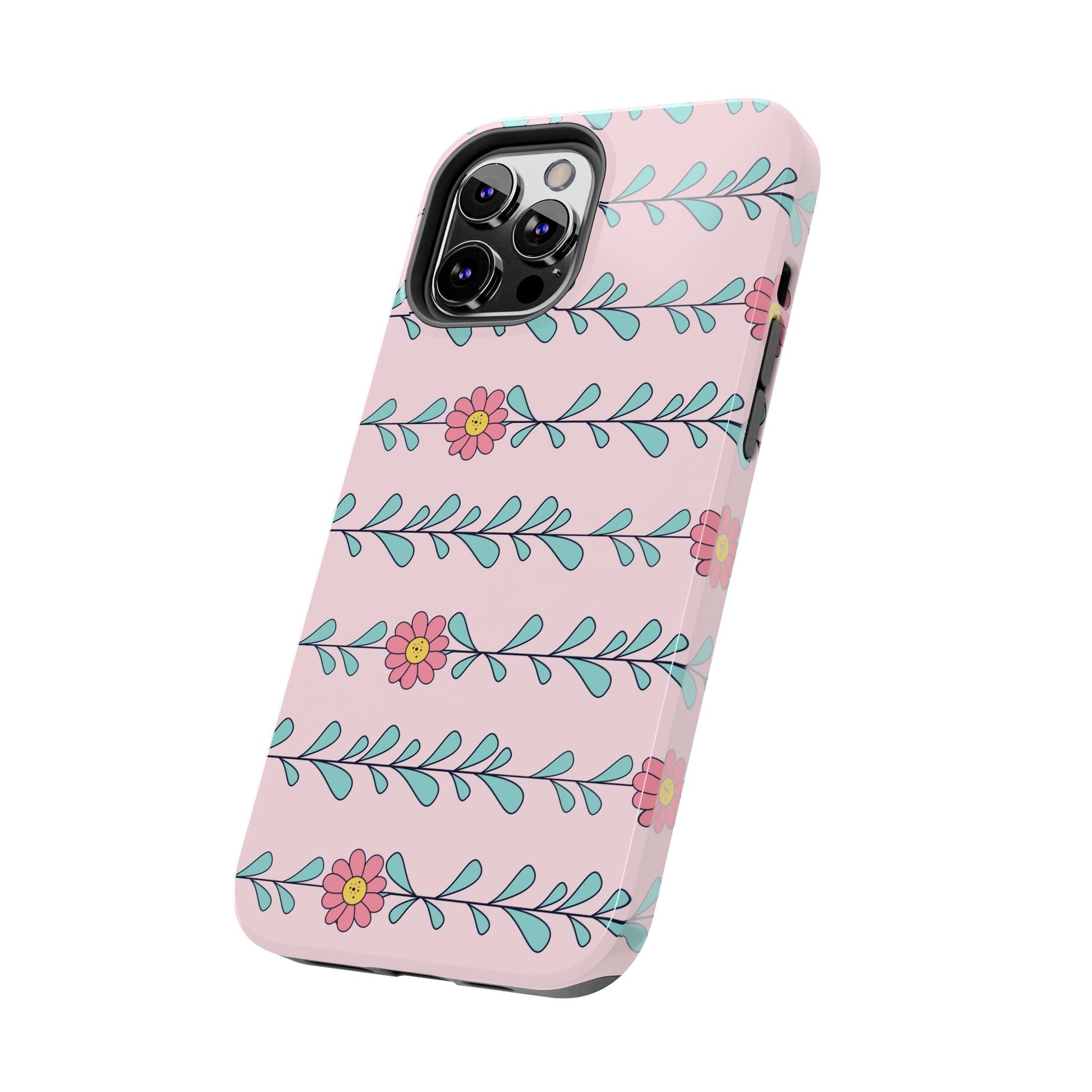 Seamless pattern pink flowers leaves Tough Phone Cases