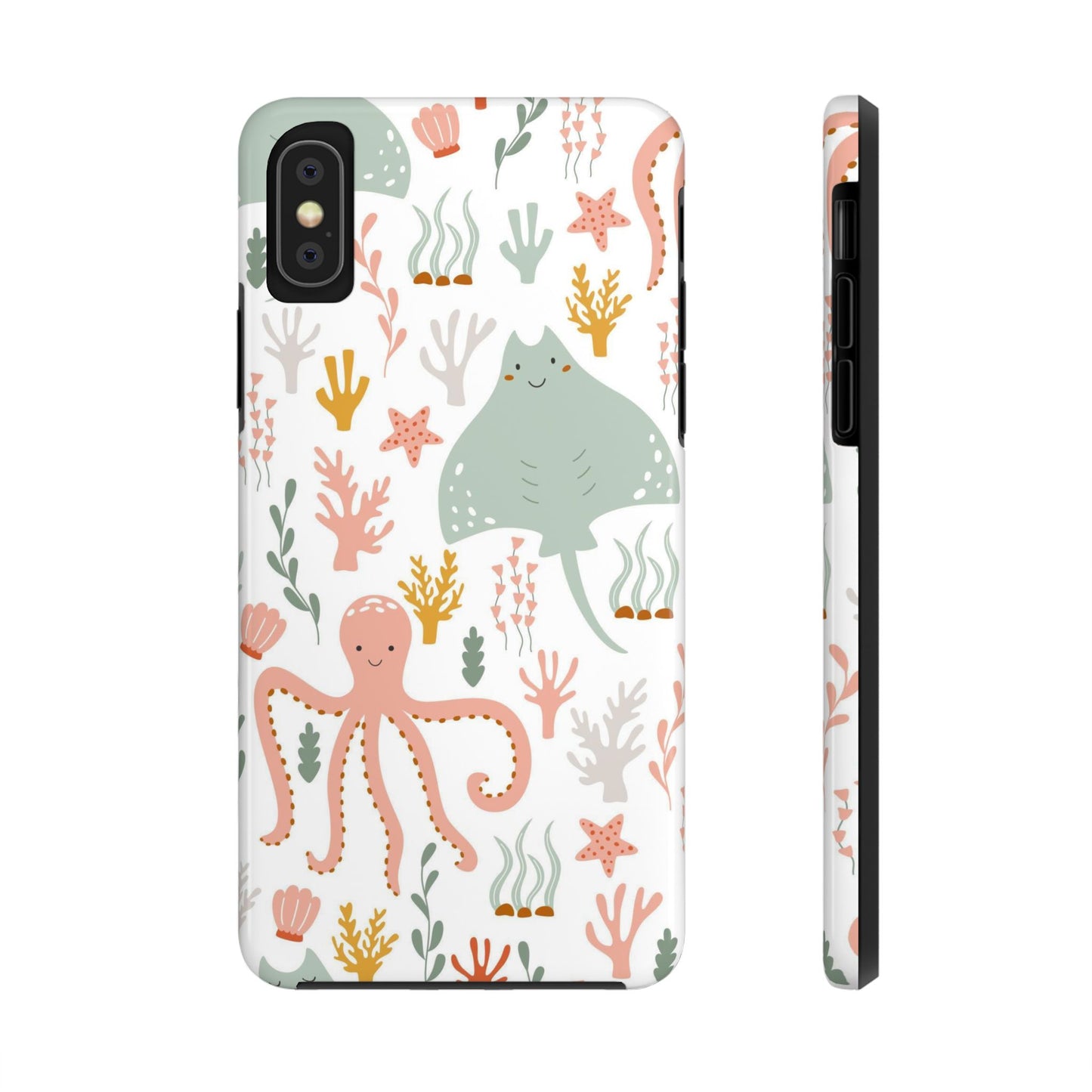 Marine seamless pattern with octopus and stingray Tough Phone Cases iPhone X