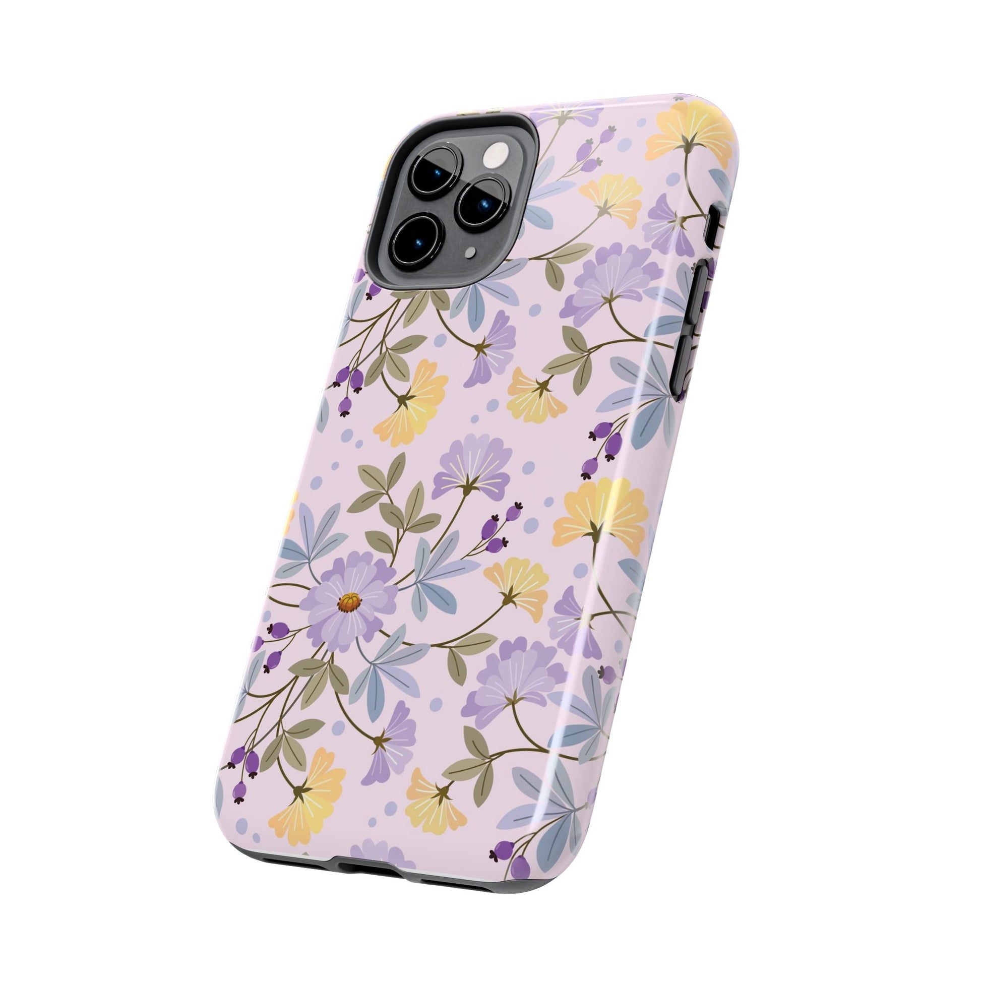 Blooming yellow and purple flowers Tough Phone Cases