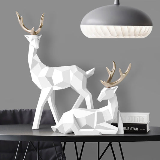 Deers Sculpture Resin Deer Statue Decoration Home Decor Statues Deer Figurines Modern Decoration Deers Table Ornament White set