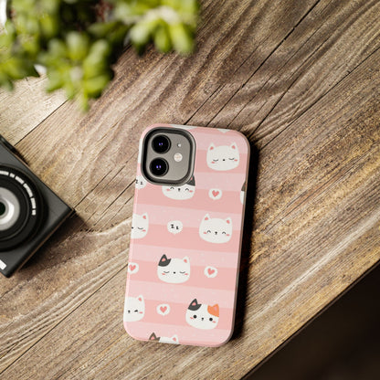 Seamless pattern with cute cats head cartoon Tough Phone Cases