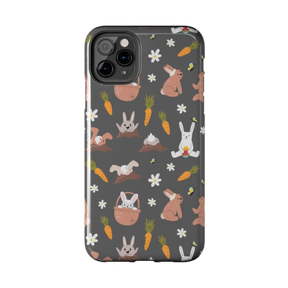 Funny easter rabbits pattern on grey background Tough Phone Cases