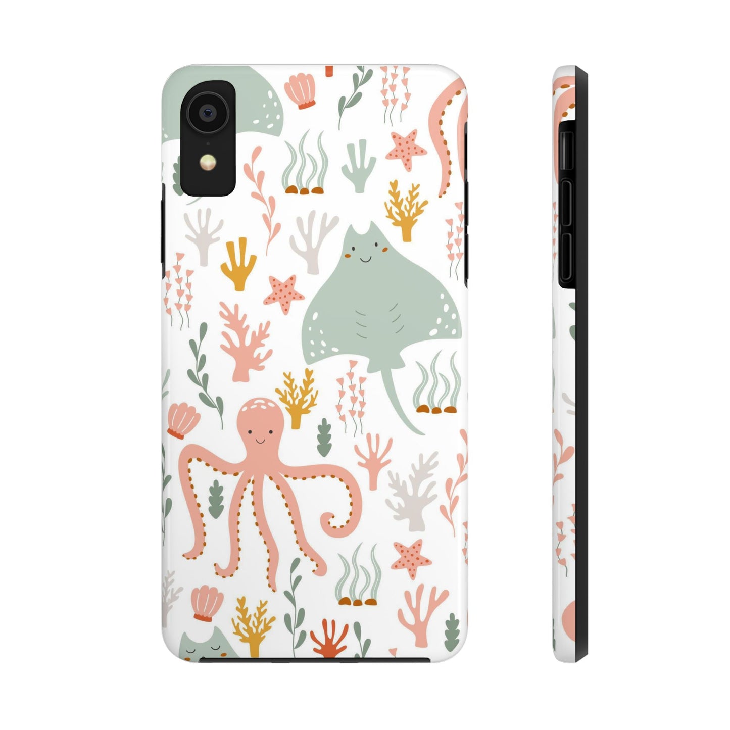 Marine seamless pattern with octopus and stingray Tough Phone Cases iPhone XR