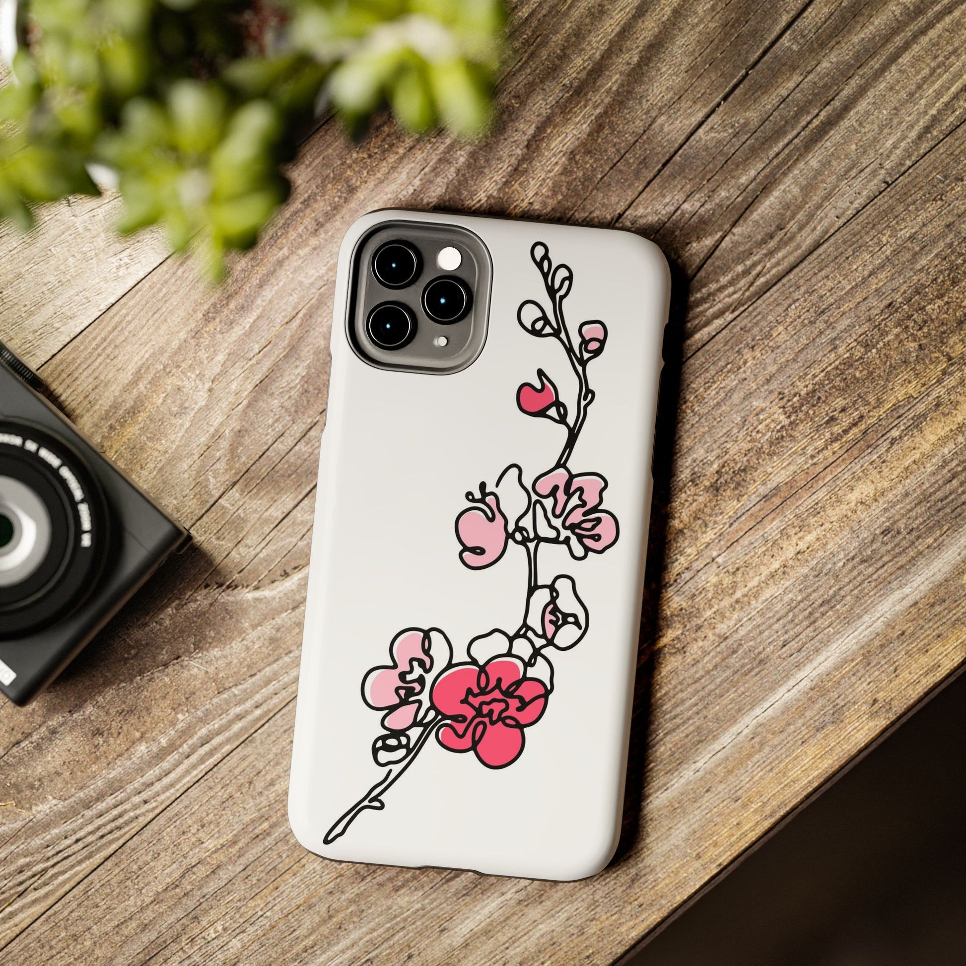 Cherry blossom single line art with abstract pink Tough Phone Cases