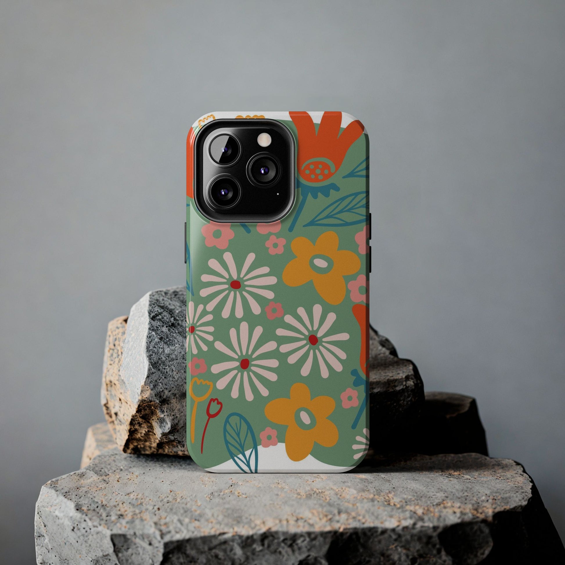 flowers in trendy retro Tough Phone Cases