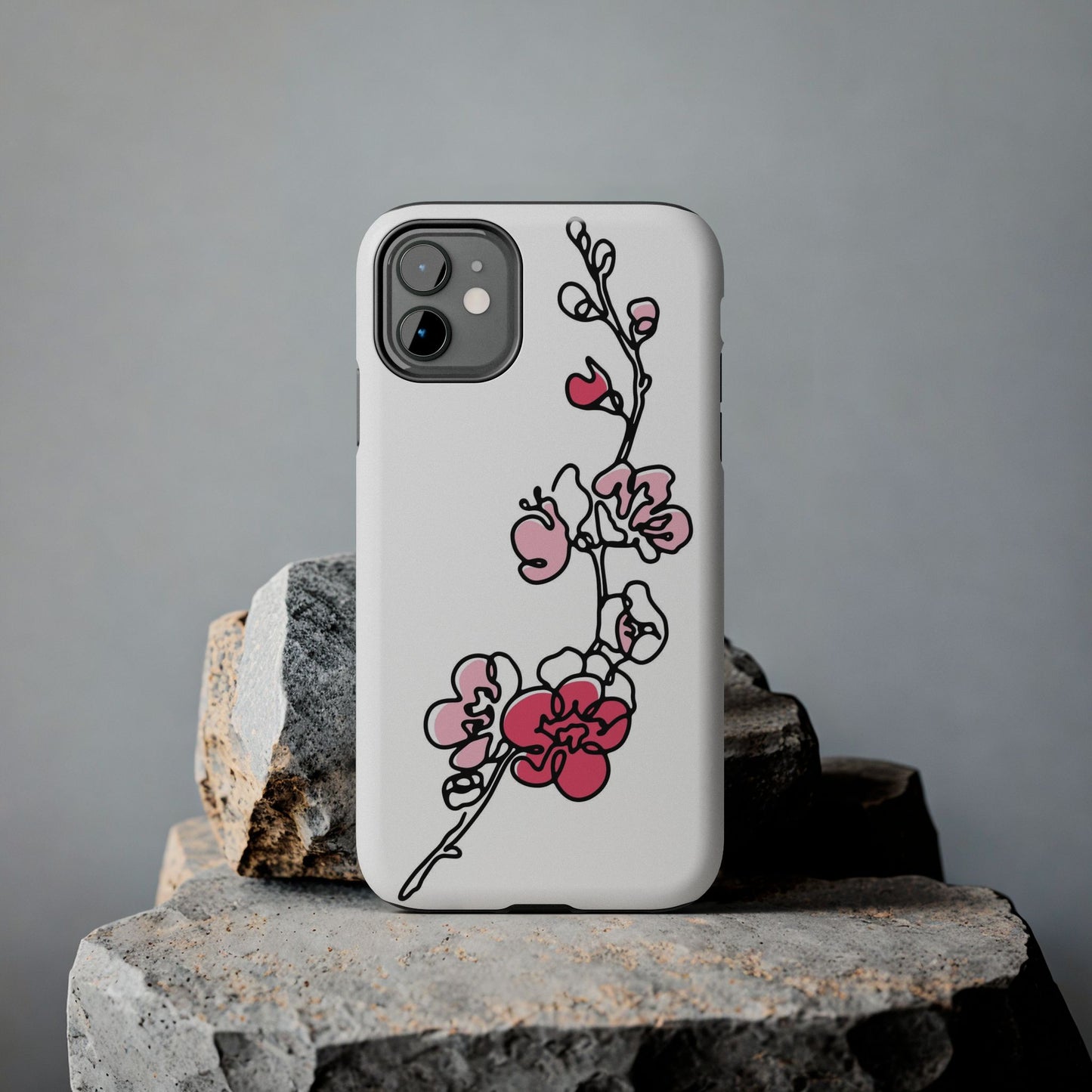 Cherry blossom single line art with abstract pink Tough Phone Cases