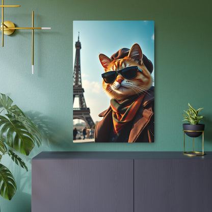 Chic Cat in Paris: A Purr-fect Encounter! Metal Art Sign 24" x 36" (Vertical) 0.12''