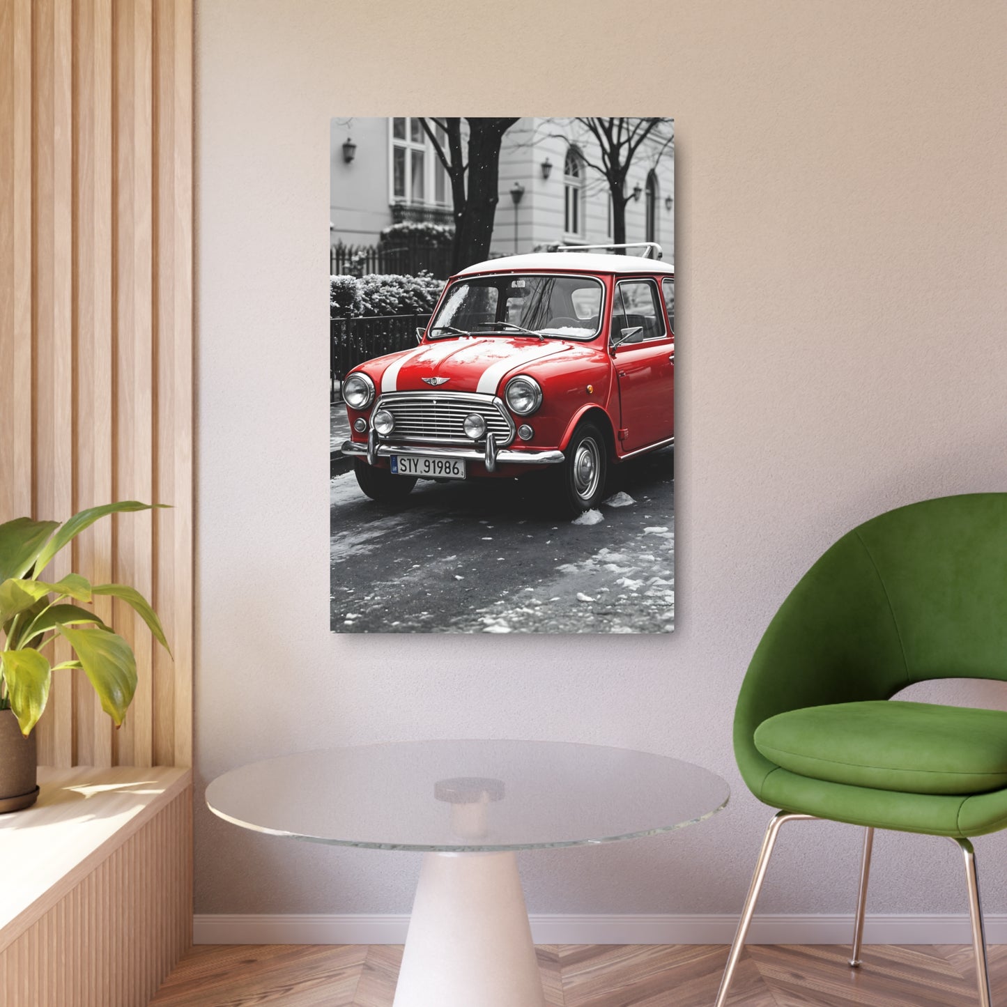 Classic Red Mini Cooper Metal Sign - Vintage Car Wall Art for Automobile Enthusiasts