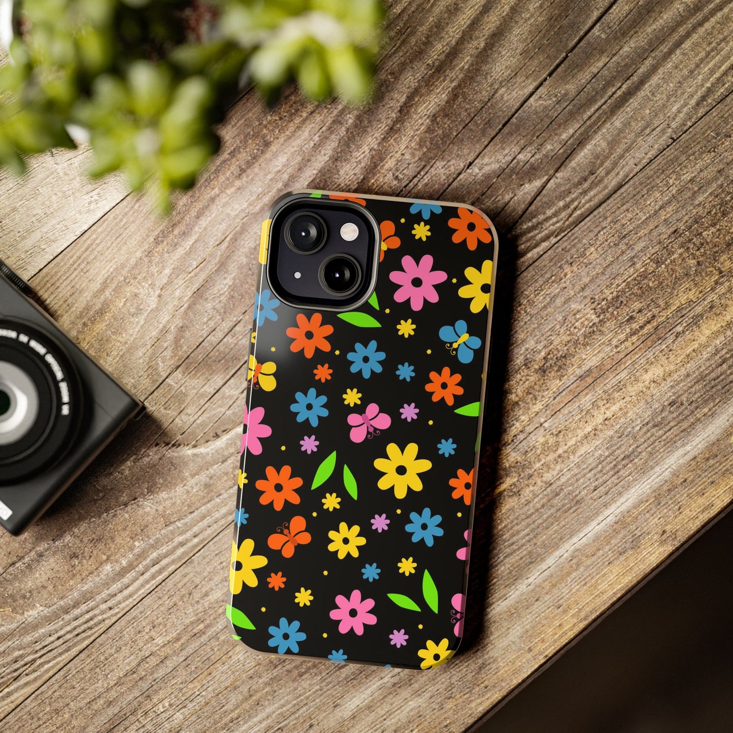 Cute pattern with simple flowers and butterflies. Tough Phone Cases