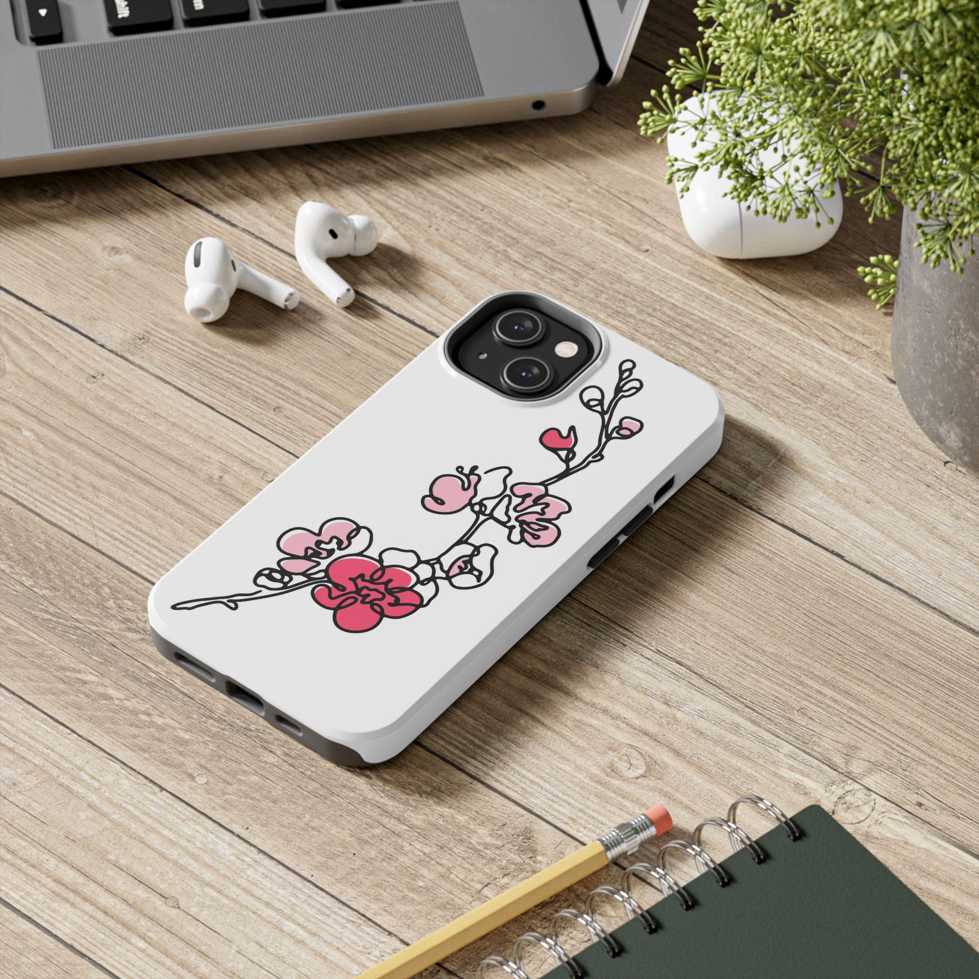 Cherry blossom single line art with abstract pink Tough Phone Cases