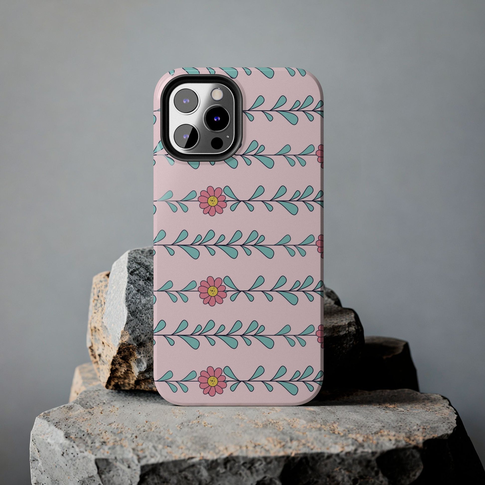 Seamless pattern pink flowers leaves Tough Phone Cases