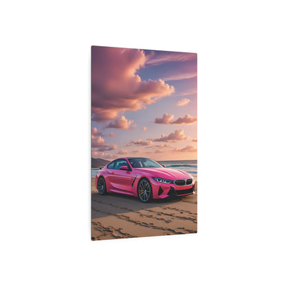 Sunset Gleam on a Pink BMW Supercar Metal Art Sign