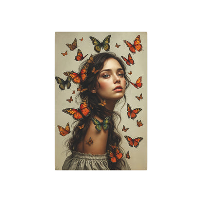 Enchanting Butterfly Fantasy Artwork | Transformative Portrait with Monarch Butterflies Metal Art Sign