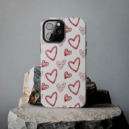 Cute hand drawn Valentine's hearts seamless pattern. Tough Phone Cases