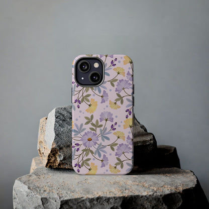 Blooming yellow and purple flowers Tough Phone Cases