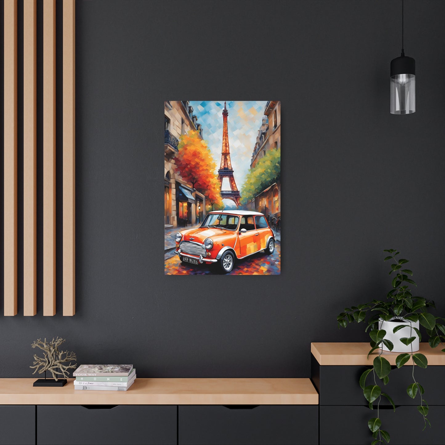 Parisian Charm: Mini Cooper in Autumn Glow Metal Art Sign