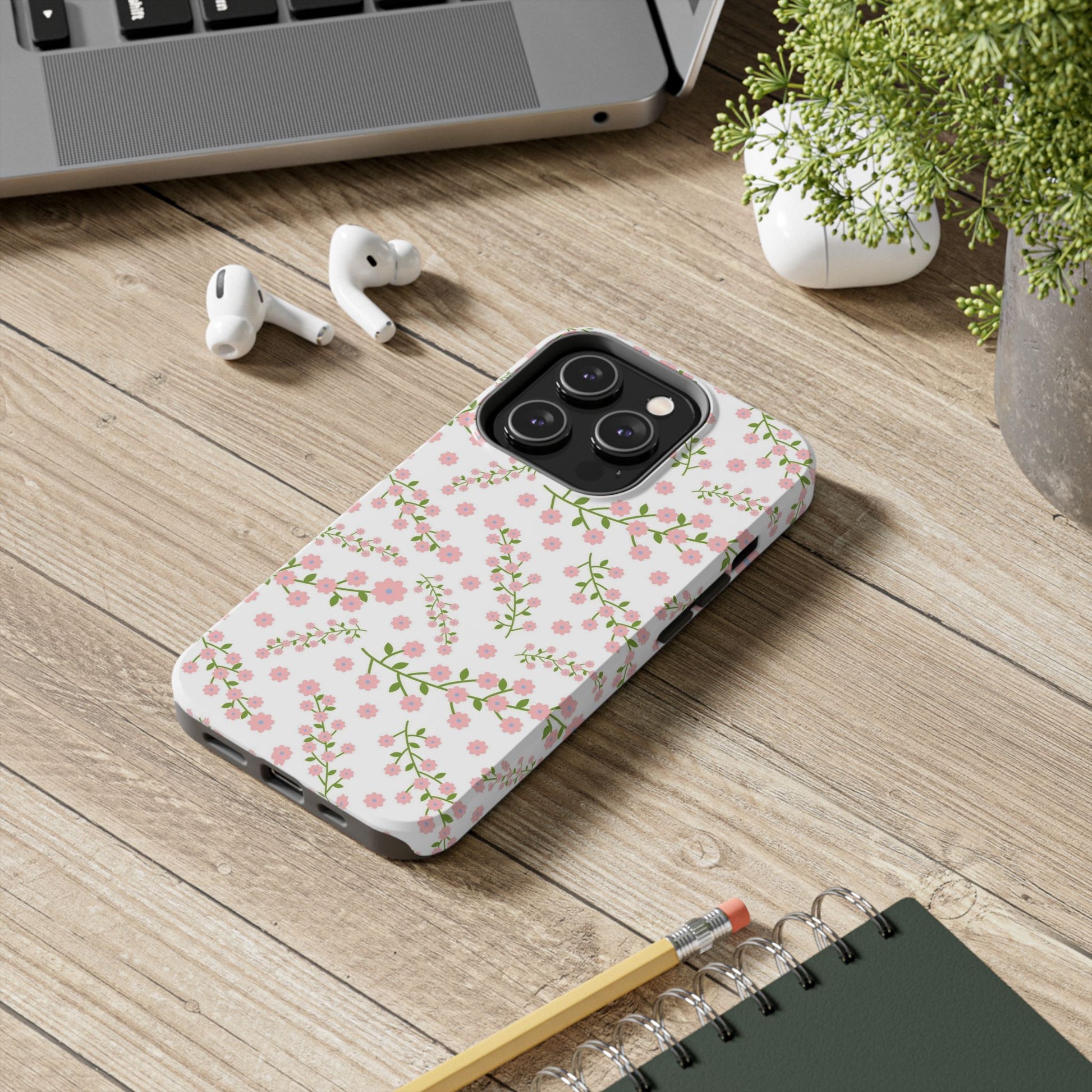 Seamless pattern green branches with blooming Tough Phone Cases