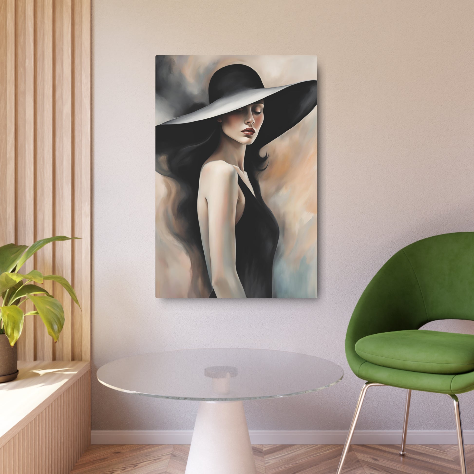 Elegance in Simplicity: Captivating Black and White Hat Art Metal Art Sign