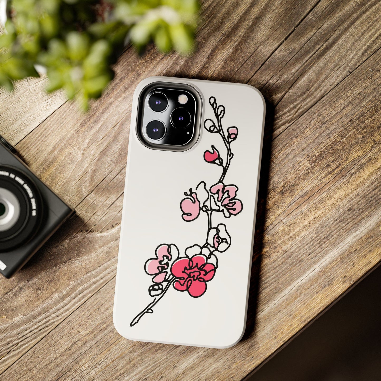 Cherry blossom single line art with abstract pink Tough Phone Cases