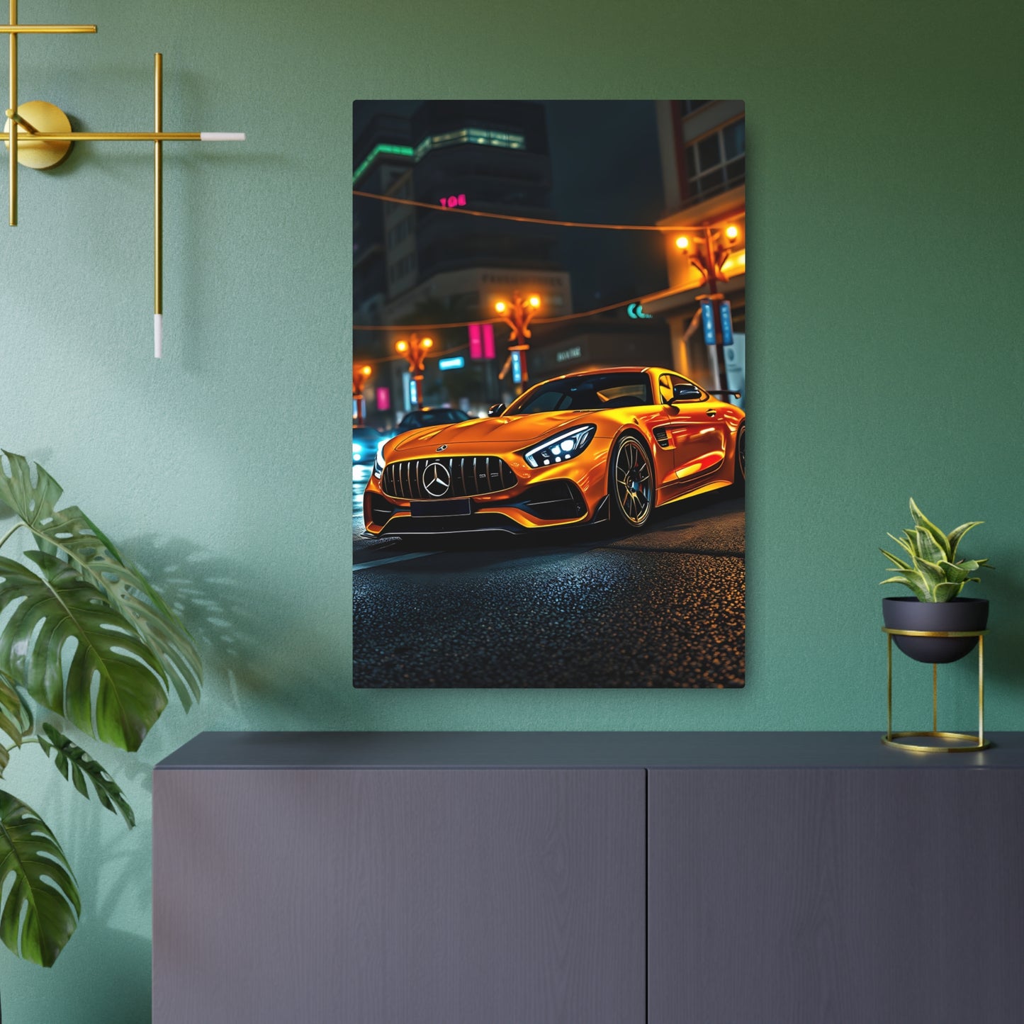 Revving Dreams: The Iconic Mercedes-AMG GT at Night Metal Art Sign 24" x 36" (Vertical) 0.12''