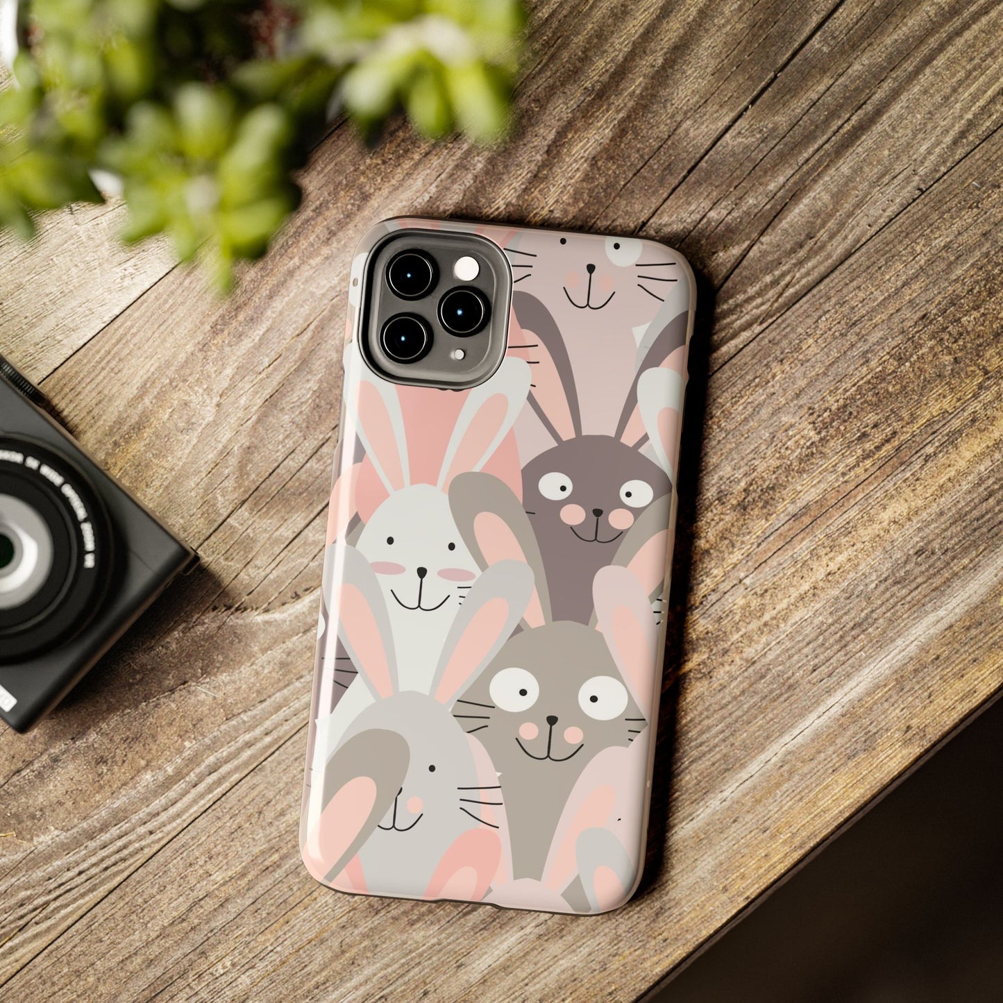 Cute baby rabbits, pink pastel color pattern Tough Phone Cases