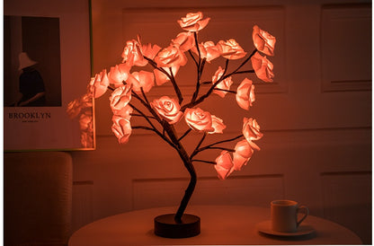 Rose Flower Lamp USB Battery Operated LED Table Lamp Bonsai Tree Night Lights Garland Bedroom Decoration Lights Home Decor Pink black