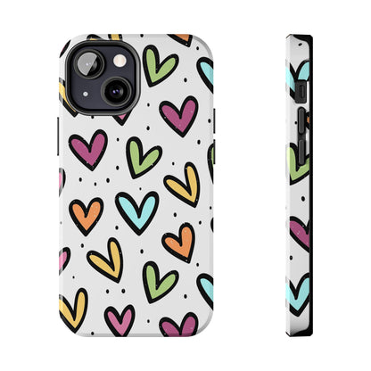 Colorful hearts seamless pattern Tough Phone Cases iPhone 13 Mini