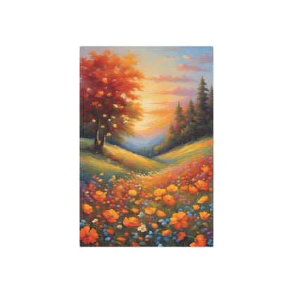 Sunset Symphony: A Dance of Autumn Blooms Metal Art Sign