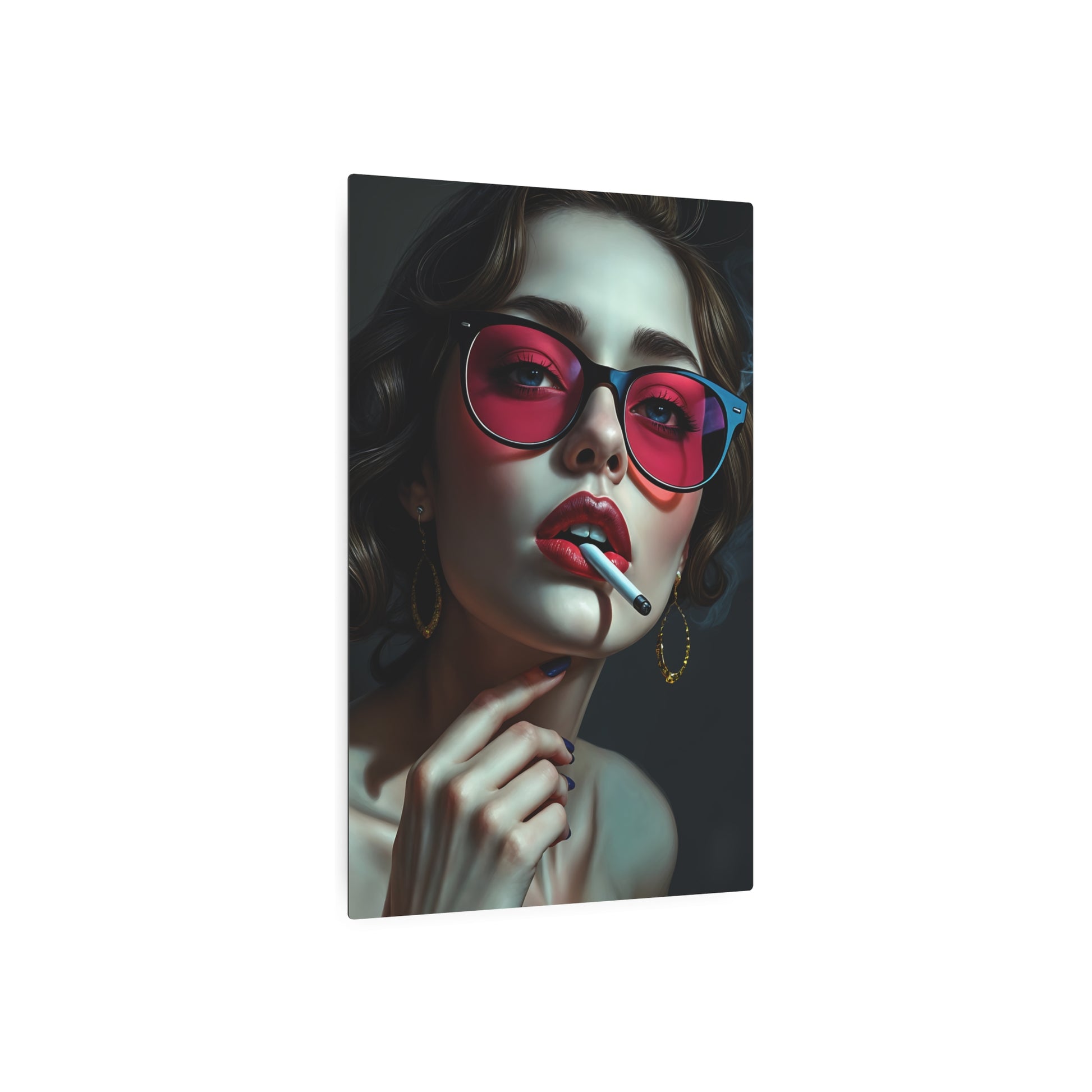 Elegance in Red: A Modern Femme Fatale Metal Art Sign