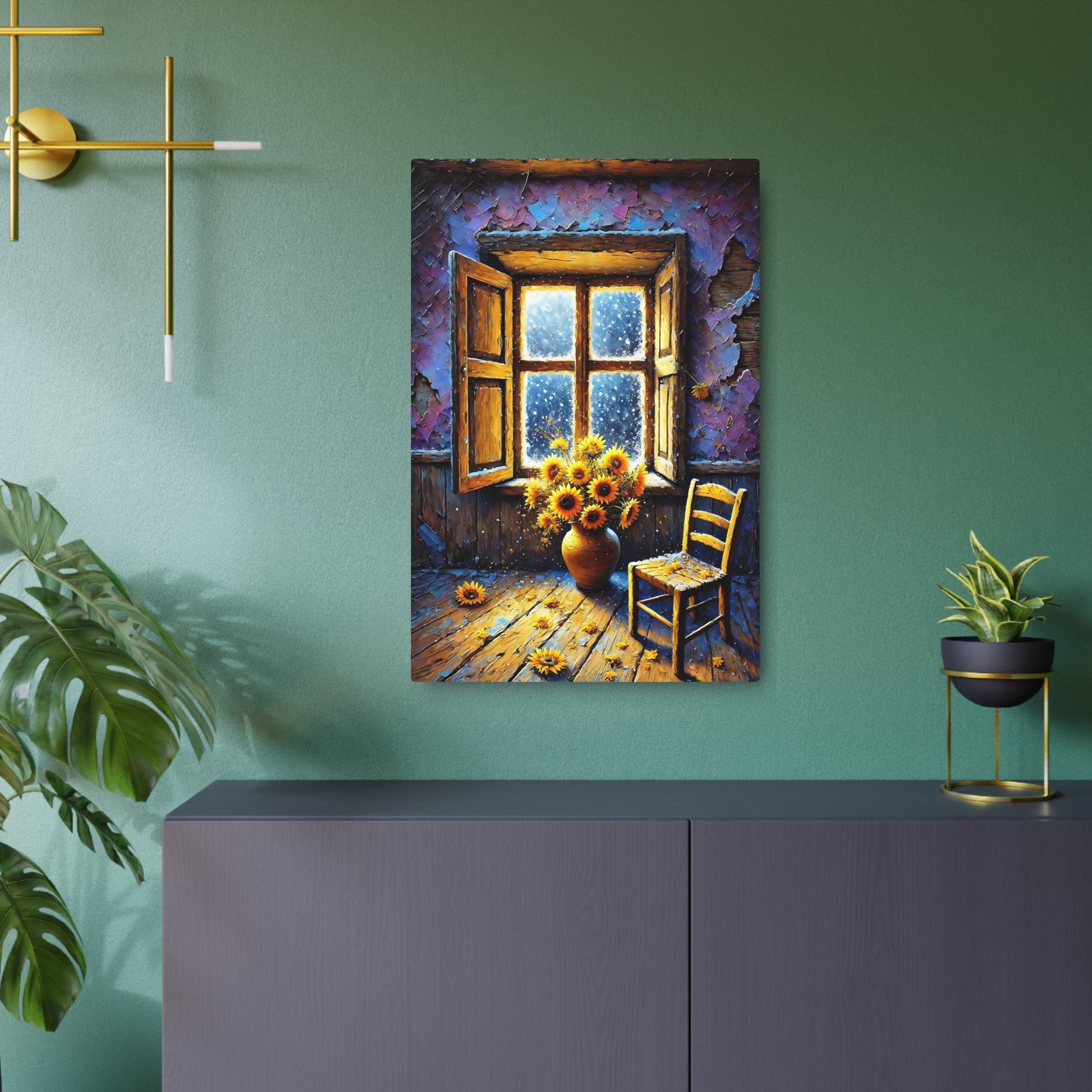 Whispers of Solitude: The Sunflower Room Metal Art Sign 20″ x 30″ (Vertical) 0.12''