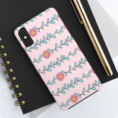 Seamless pattern pink flowers leaves Tough Phone Cases