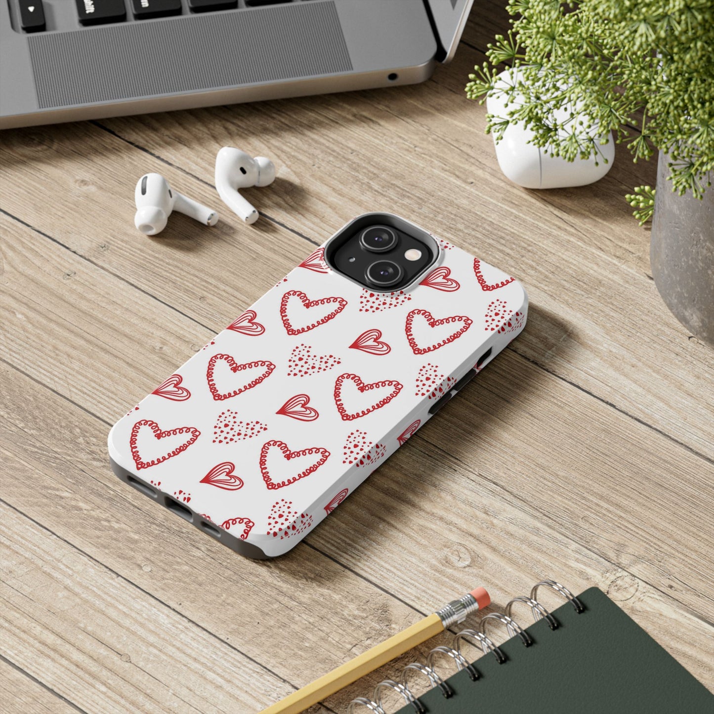 Cute hand drawn Valentine's hearts seamless pattern. Tough Phone Cases