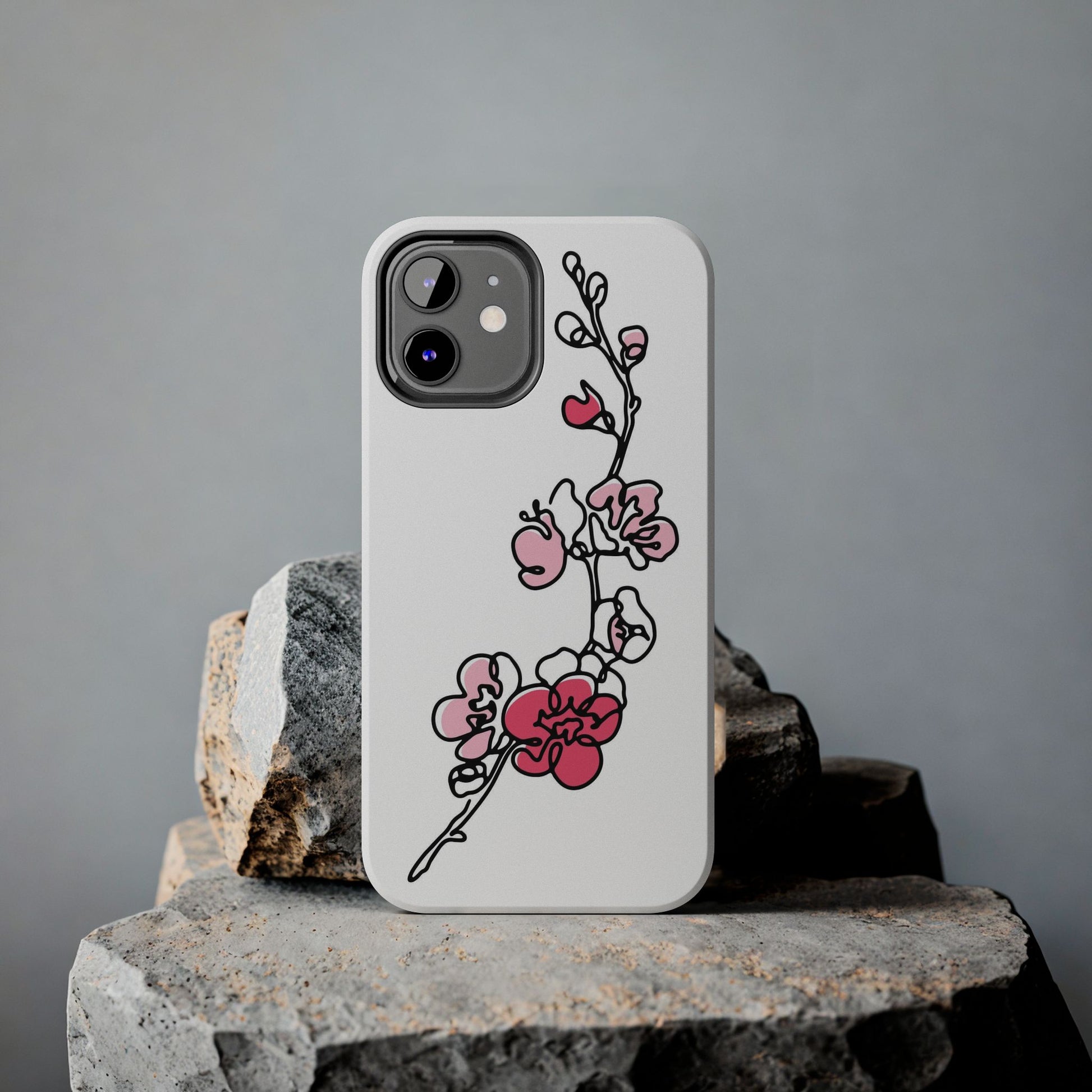 Cherry blossom single line art with abstract pink Tough Phone Cases