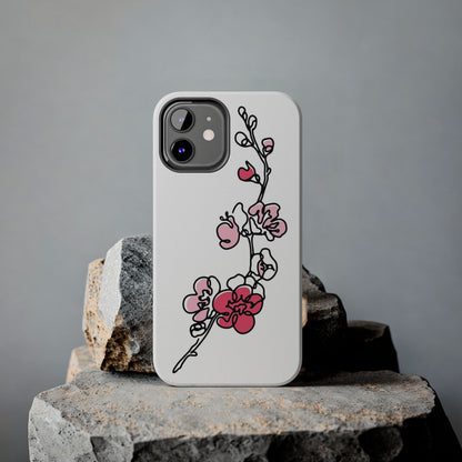 Cherry blossom single line art with abstract pink Tough Phone Cases