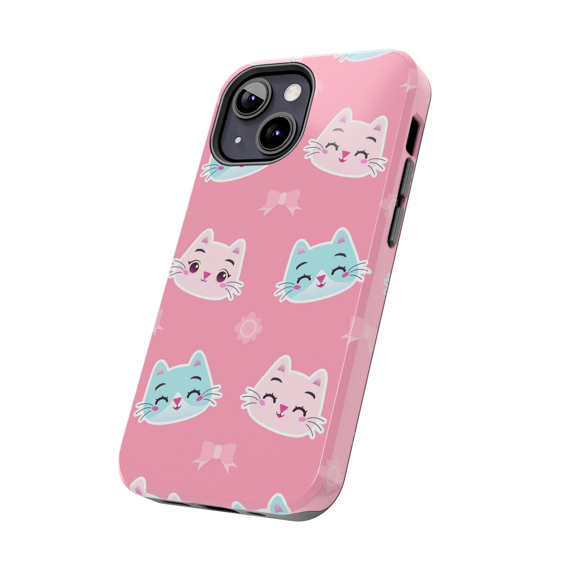 Cute colorful cat kitten with ribbon and flowers Tough Phone Cases