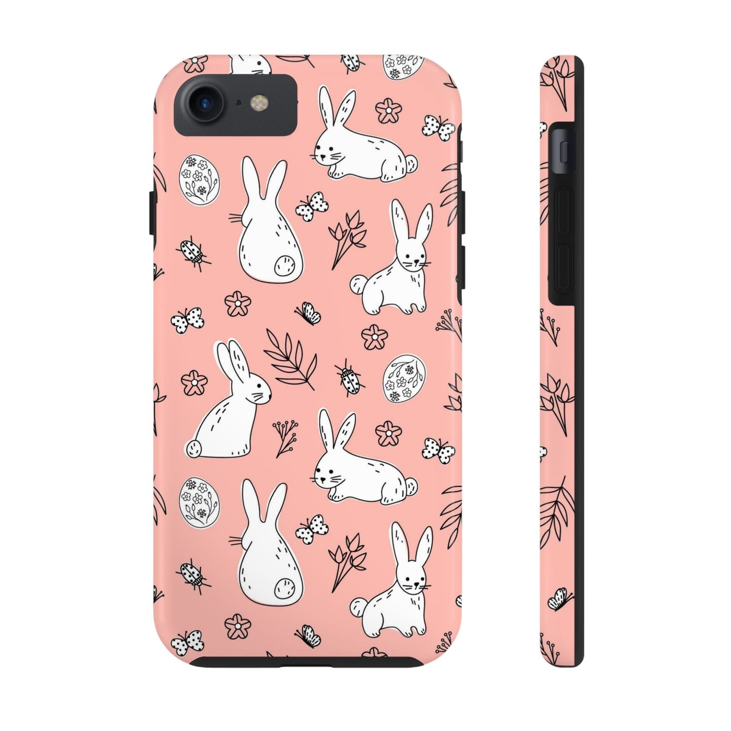 pattern with bunnies, flowers. Tough Phone Cases iPhone 7, iPhone 8, iPhone SE