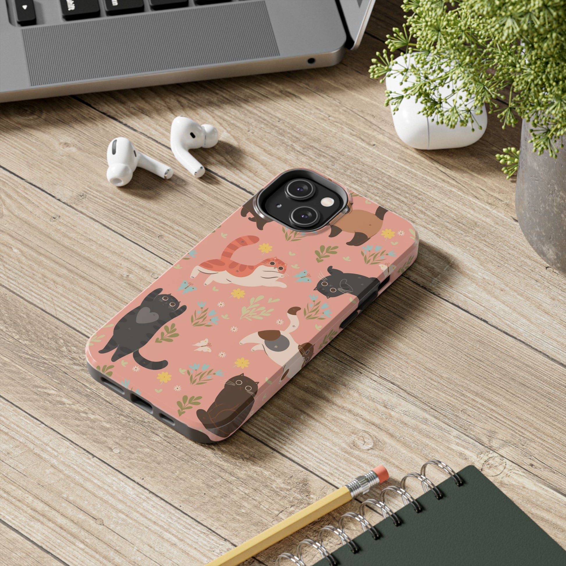 Seamless pattern of cute kittens and butterflies Tough Phone Cases