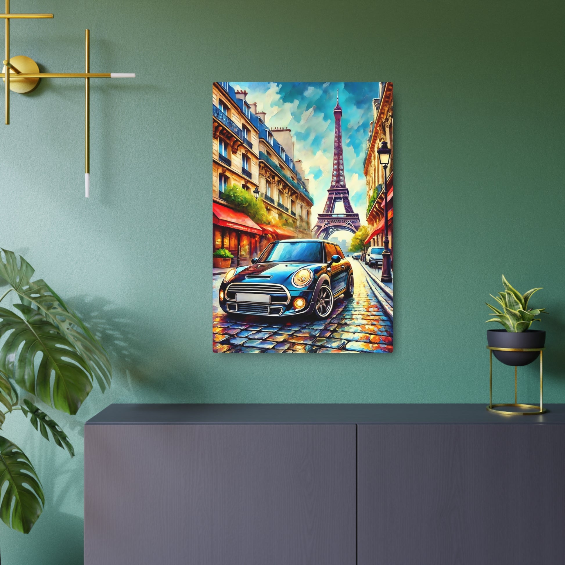 Parisian Dreamscape: Mini in the City of Lights Metal Art Sign 20″ x 30″ (Vertical) 0.12''