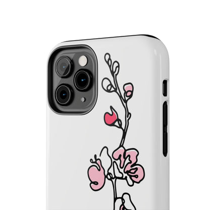 Cherry blossom single line art with abstract pink Tough Phone Cases