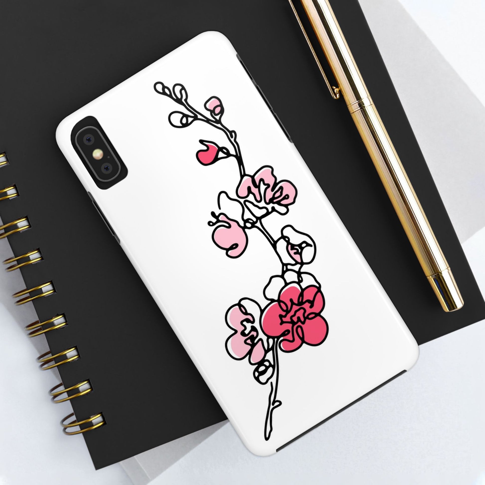 Cherry blossom single line art with abstract pink Tough Phone Cases