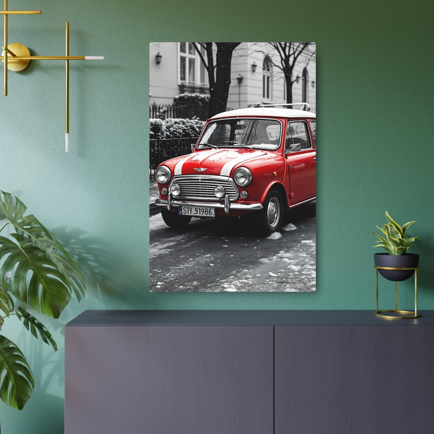 Classic Red Mini Cooper Metal Sign - Vintage Car Wall Art for Automobile Enthusiasts 24" x 36" (Vertical) 0.12''