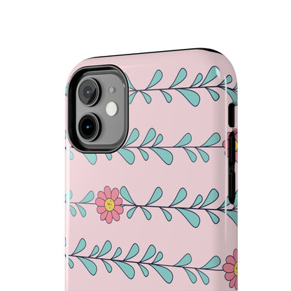 Seamless pattern pink flowers leaves Tough Phone Cases