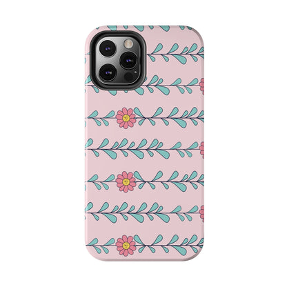 Seamless pattern pink flowers leaves Tough Phone Cases