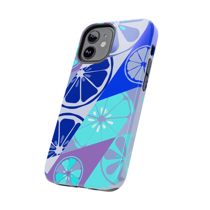 Texture blue with a pattern of lemons limes Tough Phone Cases