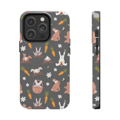 Funny easter rabbits pattern on grey background Tough Phone Cases iPhone 14 Pro