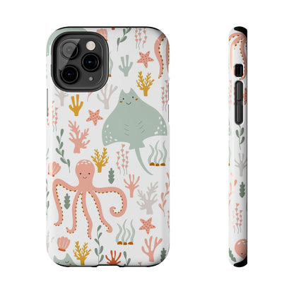 Marine seamless pattern with octopus and stingray Tough Phone Cases iPhone 11 Pro