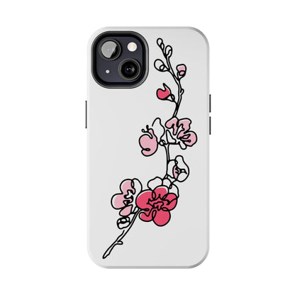 Cherry blossom single line art with abstract pink Tough Phone Cases